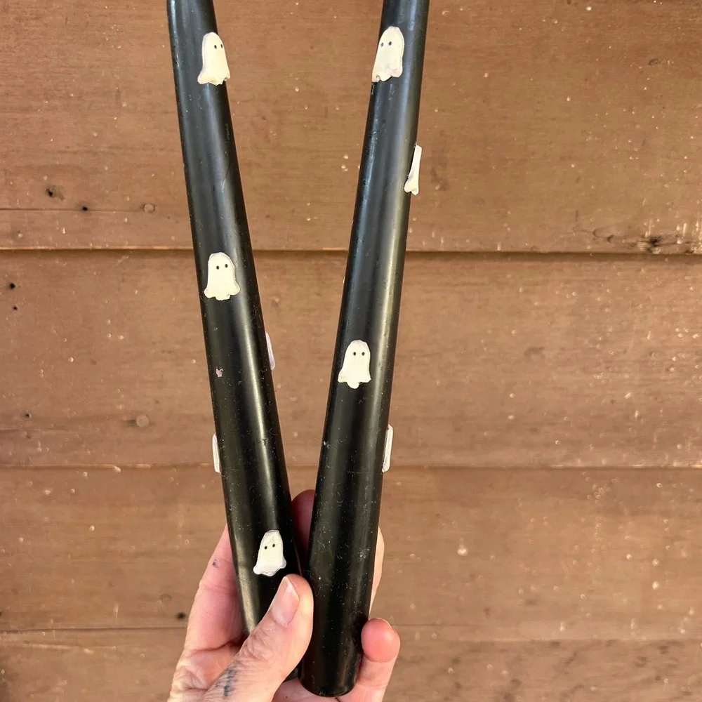 Anthropologie Black Taper Candles with White Ghost Accents